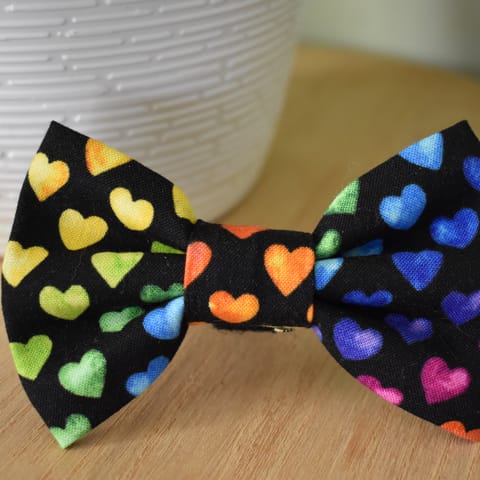 Rainbow Heart On Black Dog Bow Tie