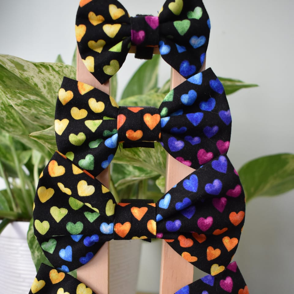Rainbow Heart On Black Dog Bow Tie, photo 2 of 2
