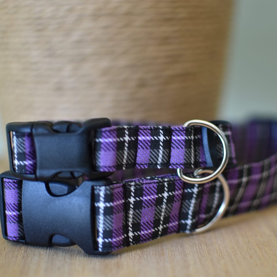 Adjustable Purple Plaid Dog Collar, photo 2 of 2