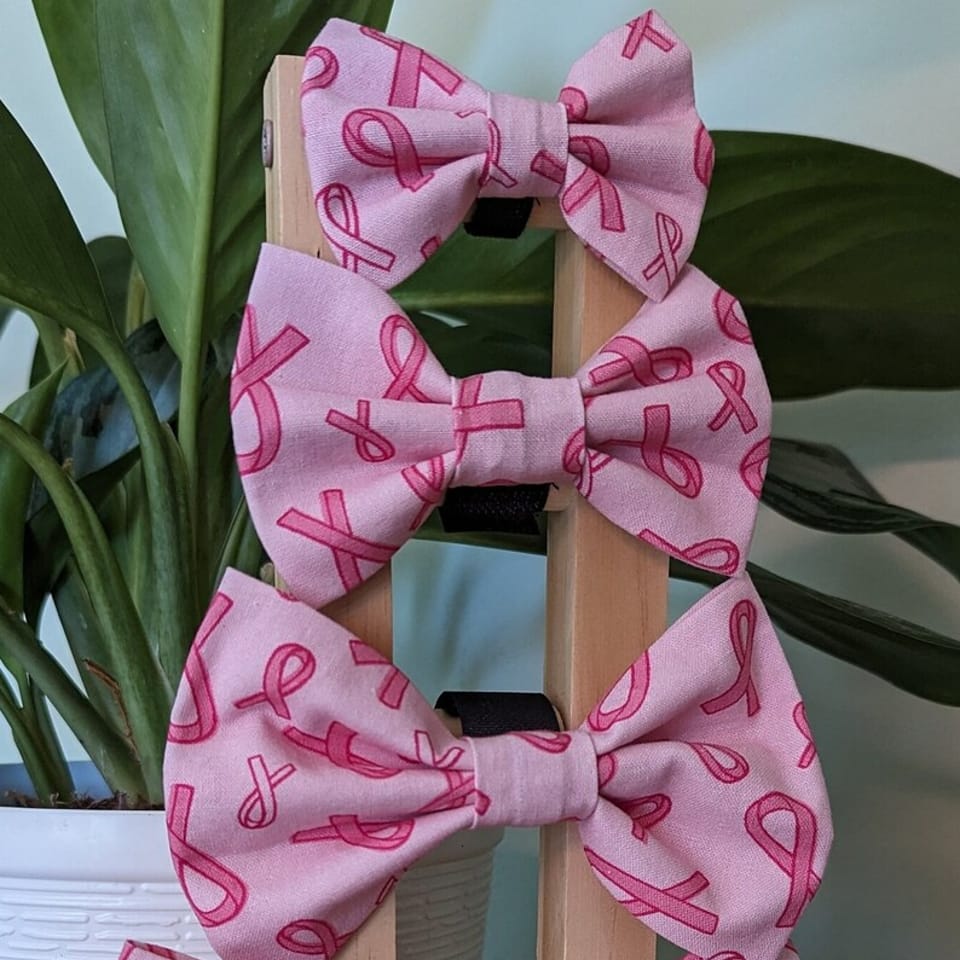Pink Ribbon Dog Bow Tie, photo 2 of 2