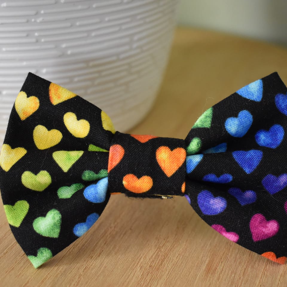 Rainbow Heart On Black Dog Bow Tie, photo 1 of 2